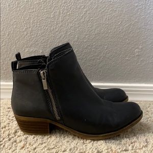 Lucky Brand Black Leather Basel Wood Heel Booties
